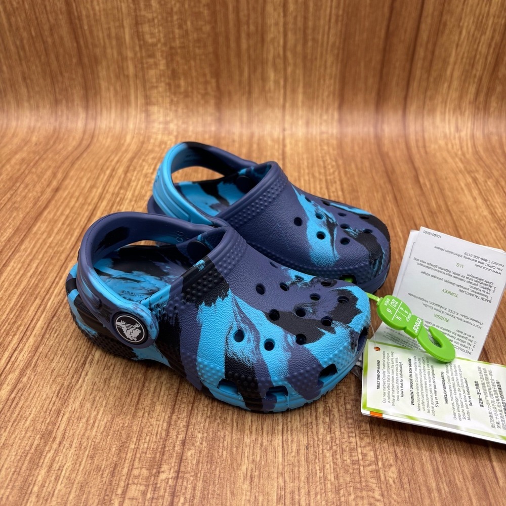 Crocs Classic Marbled Clog Toddler Size C6 Navy Blue Water Friendly 206838 NEW